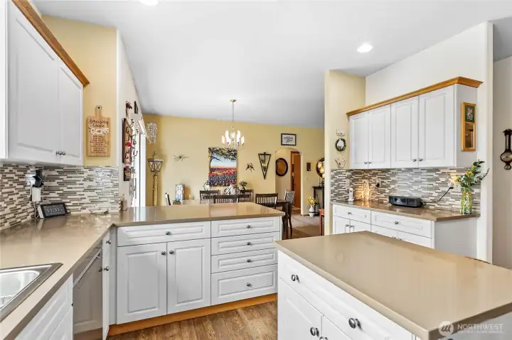 A view from the kitchen to the dining room