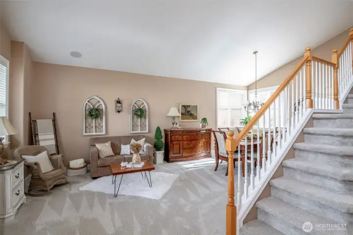Expansive formal living/dining room combo.