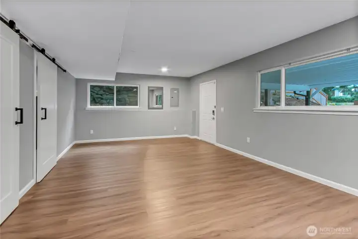 Downstairs fully remodeled primary bedroom.  A private second entrance would allow for multi generational living or potential rental area.