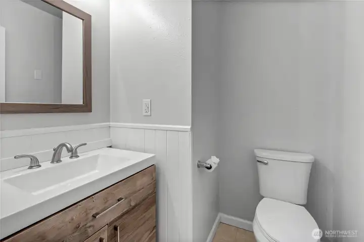 1/2 bath is newer on lower level
