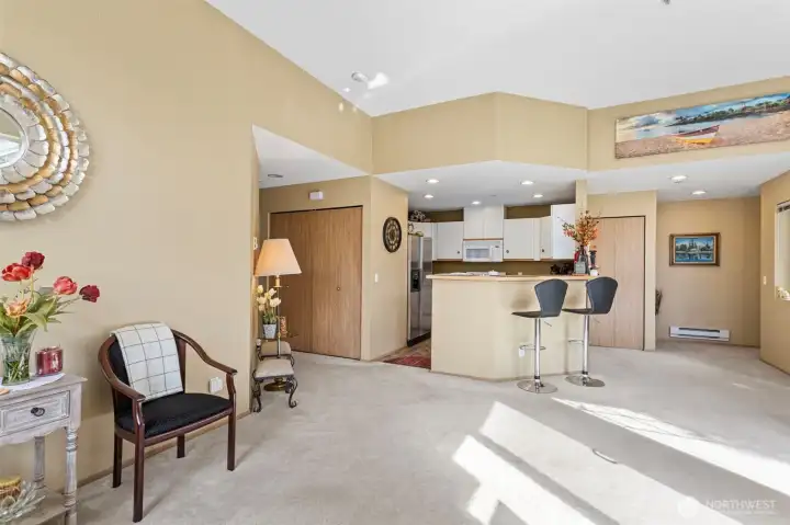 The layout creates a seperation of living spaces.