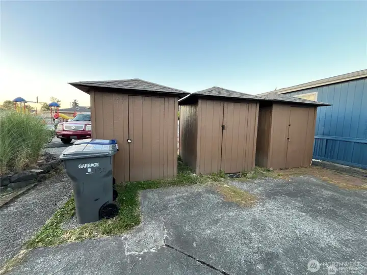 Dedicated storage shed next to your home (far left pictured above).