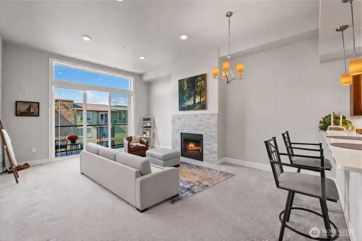 Soaring 11' ceilings with transom window that the make space feel spacious. Only offered on a few of these penthouse level condos **couch virtually staged**