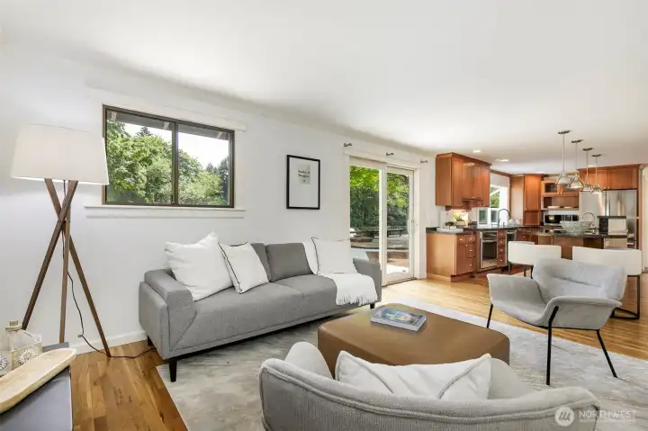 Family room adjacent to open kitchen