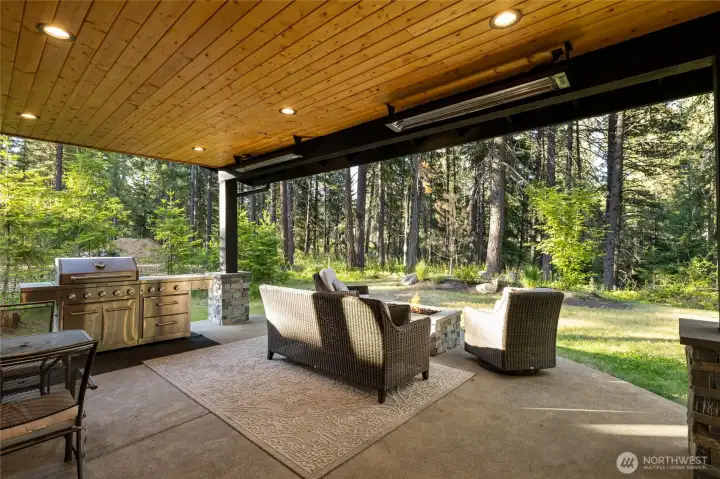Outdoor covered patio with heates