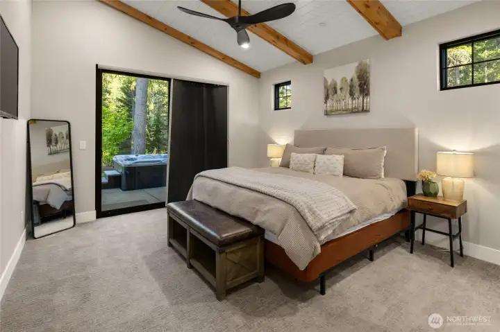 Primary bedroom on main with slider to back patio