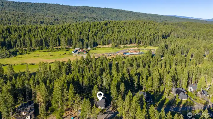 Aerial view of home with close proximity to Nelson Farm