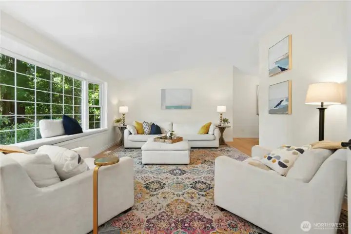 Vaulted ceilings in the family room off the entry