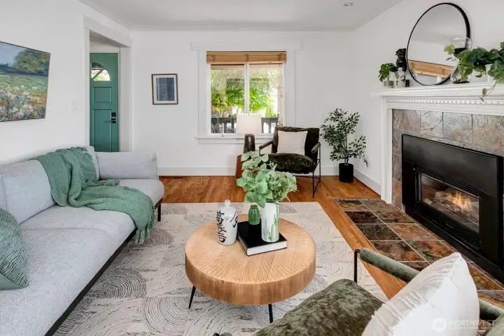 Bright Living Room with Cozy Gas Fireplace Bright Living Room with Cozy Gas Fireplace