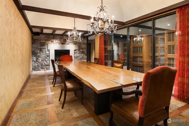 Private Dining Room with Wine Cellar in background. This elegant room provides space for private dinner parties up to 16 people. Bon Appetit!