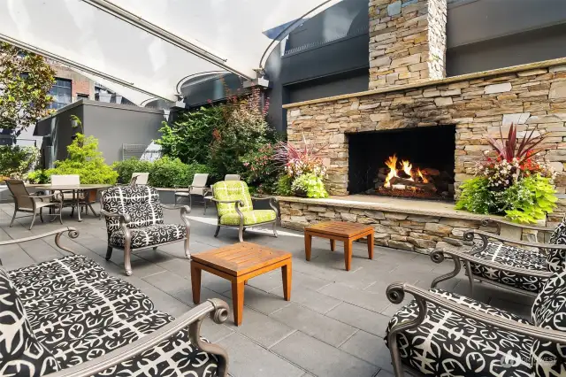 Patio with large Fireplace and BBQ Grills.