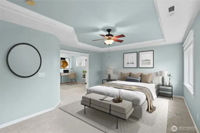 VIRTUALLY STAGED primary bedroom w/flex space