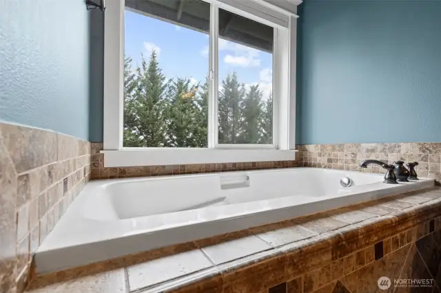 Primary bathroom soaker tub