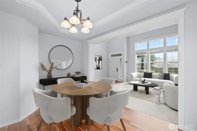 VIRTUALLY STAGED dining room w/living room