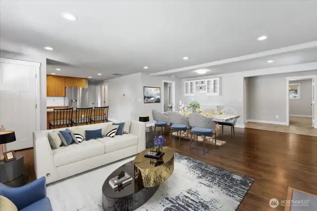 Vertually staged living and kitchen seating