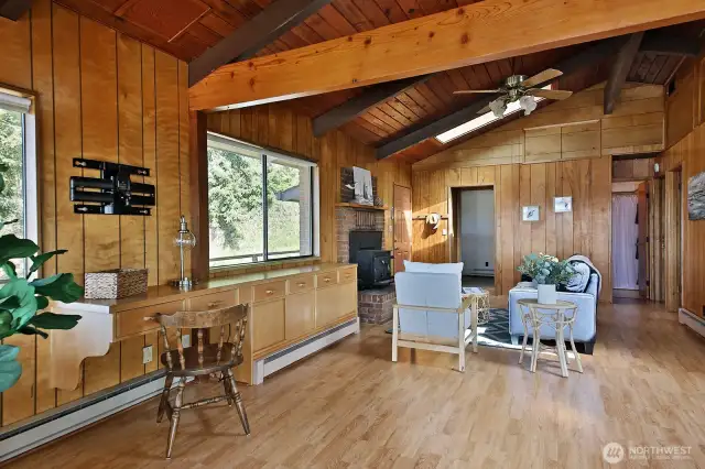 Open concept living with a work area.
