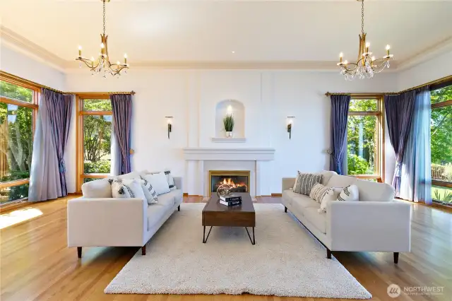 HUGE living room with wall of windows.