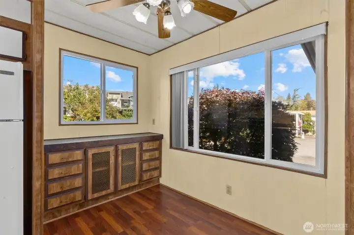 dining area with built-ins.