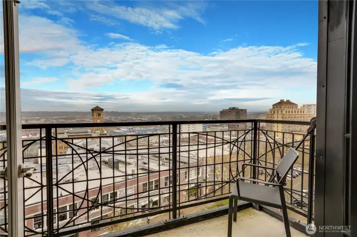 Private Balcony with Commencement Bay, City & Waterway views off Primary Suites.