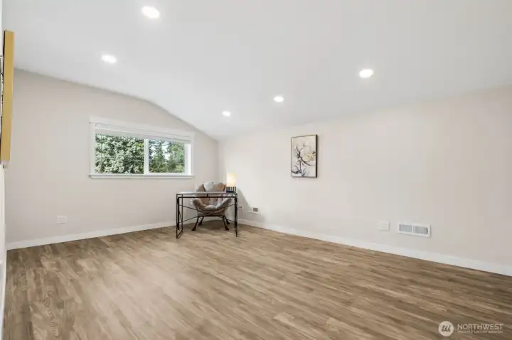 Upstairs Office with Insulated Walls for Privacy.