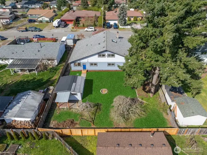 Overhead View of Back Yard (Grass seed is sprouting now - this is edited grass)