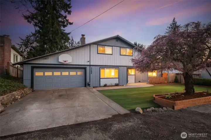 Twilight Front of Home(Grass seed is sprouting now - this is edited grass)