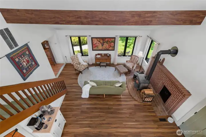 View from the loft to the living room.