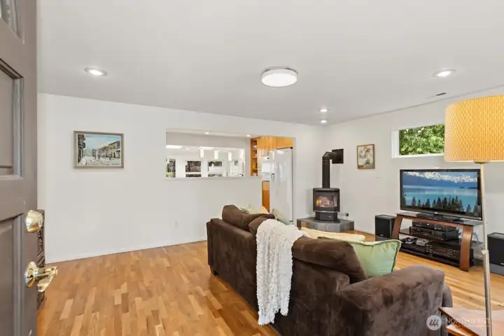 Oak hardwoods greet you as you enter into the main living/family room area