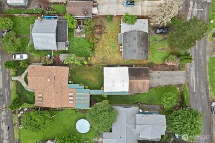 Aerial view showing the depth of this 9200sf lot