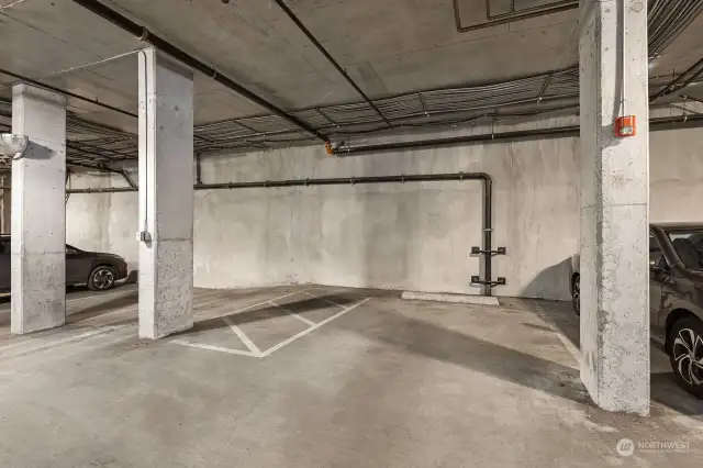 Extra large ADA parking space was able to accommodate two cars for the current owners!