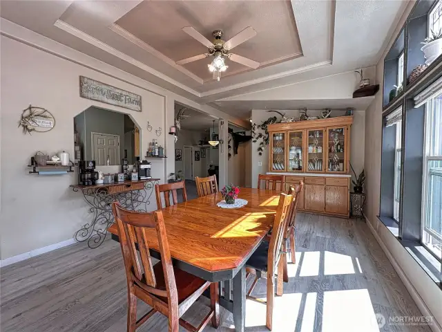 Built in dining hutch is perfect storage or display spot for precious items