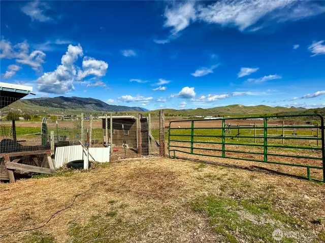 Chicken coop with run and corral, fencing panels all convey with property sale