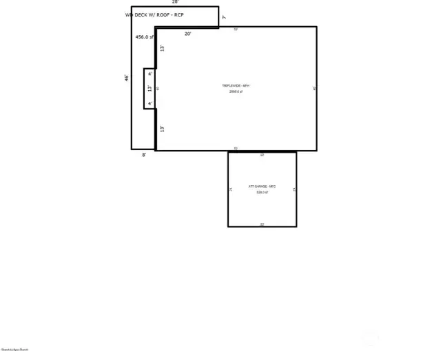 County sketch of 2,080sf mfg home, 456sf covered porch, 528sf attached garage
