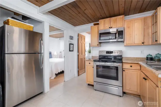 Kitchen, bedroom, bathroom