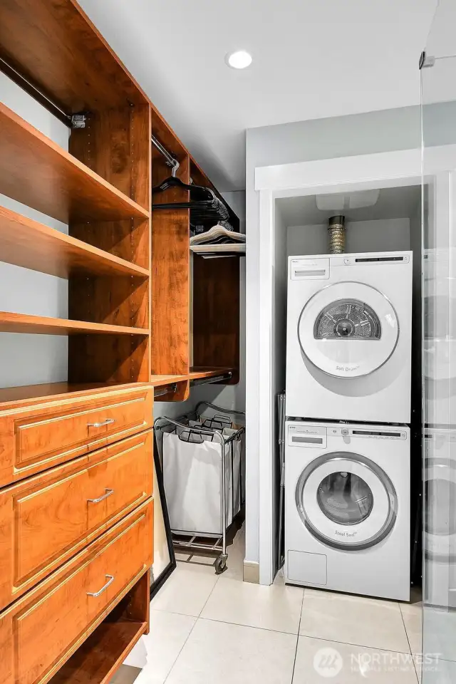 Laundry and built in closet shelving & dresser