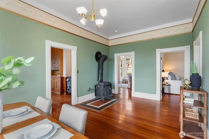 Historic period details shine with original millwork and trim.