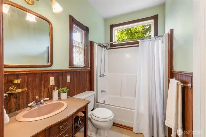 Bathroom with timeless wainscoting.