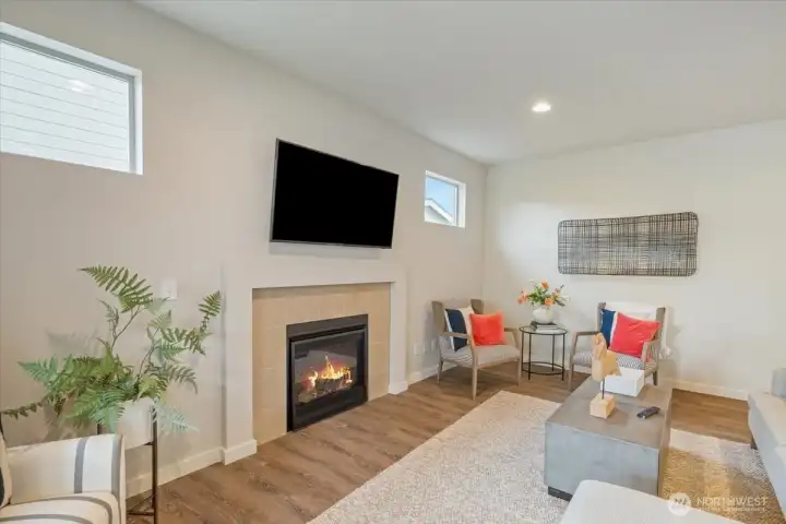 Beautiful living area with cozy gas fire