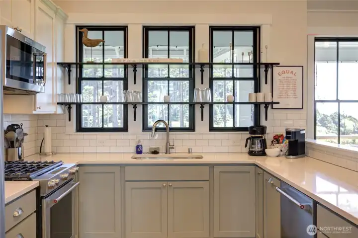 Dish duty isn't bad!  You get to take in the southern exposure and ocean and creek views.