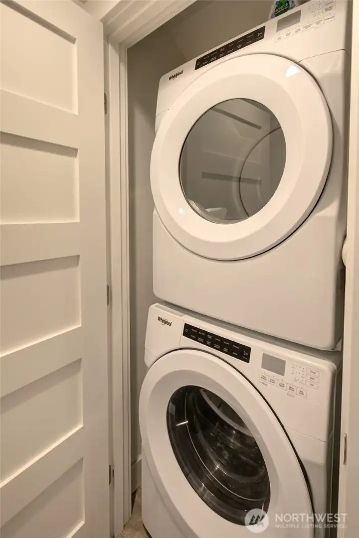 The laundry is tucked away.