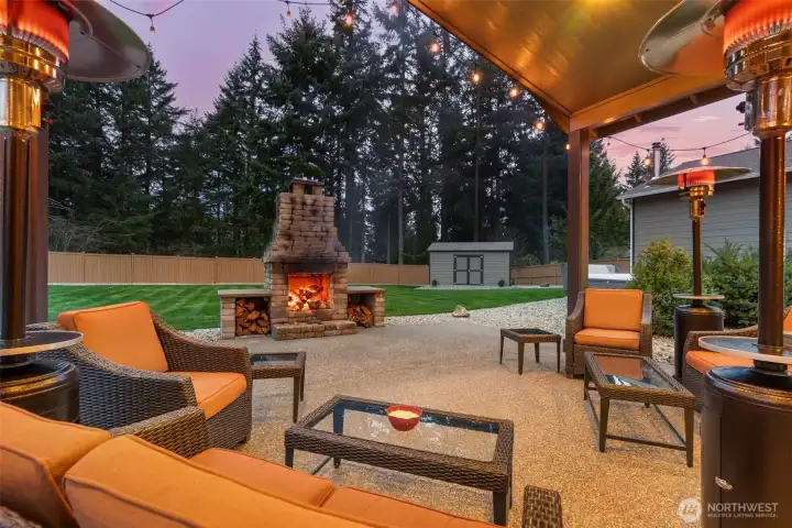 Large wood burning fireplace.