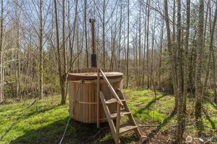 Wood fired hot tub.