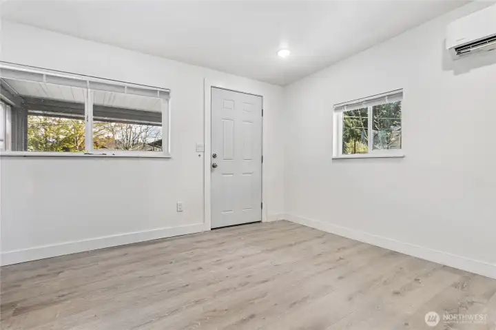 Primary bedroom on the main floor. Mini-split heat and air conditioning throughout both units.