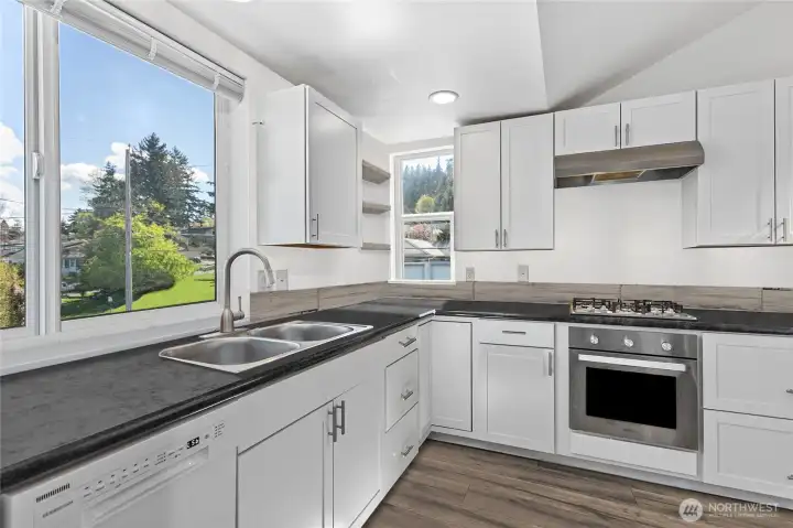 Extra windows make this building a cheerful and inviting space.