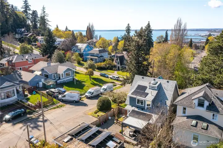 Full solar array on the main building and detached studio creates a net positive electric account.