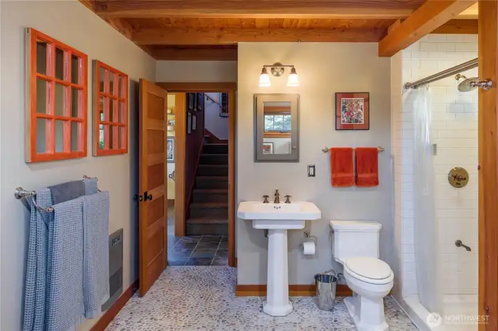 Spacious main floor three-quarter bath. Spacious main floor three-quarter bath.