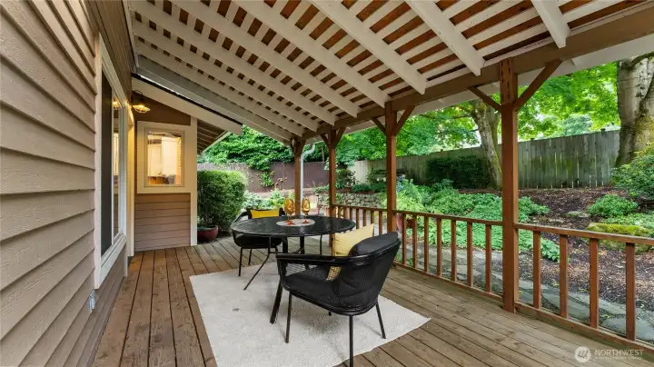 Plenty of room for entertaining in any weather on the covered deck.