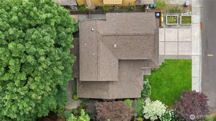 Aerial view of the home and lot.