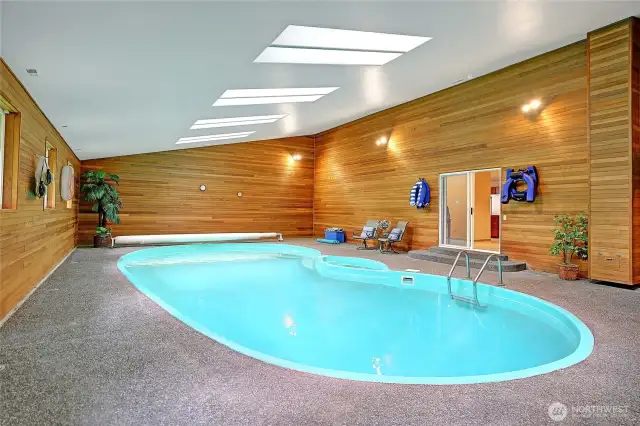 Easily-maintained indoor pool! Doesn't need harsh chemicals or excessive cleaning. Pool room & the pool have their own heaters for year-round enjoyment.