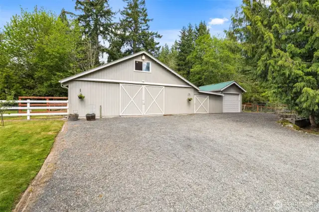 The 24x30 barn with covered paddocks offers endless potential—whether you're housing animals or building out your dream hobby space.